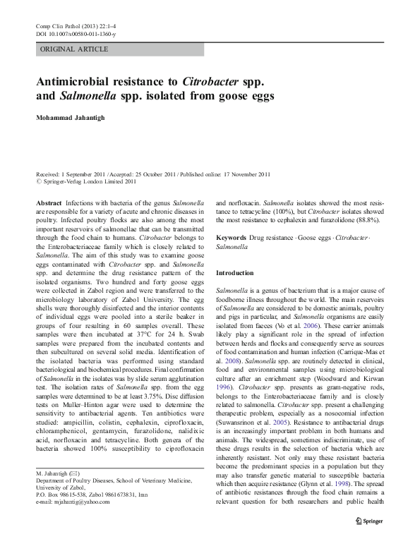 (PDF) Antimicrobial resistance to Citrobacter spp. and Salmonella spp ...
