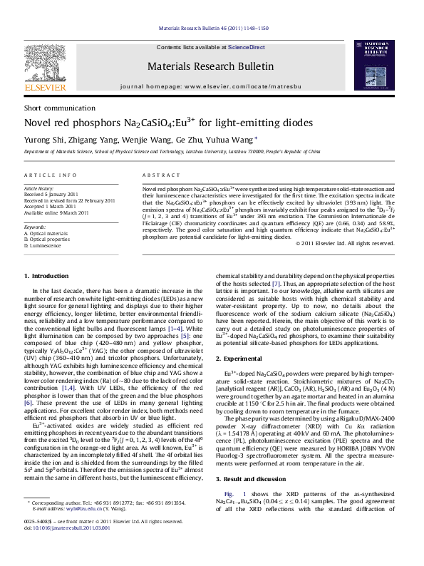 (PDF) Novel red phosphors Na2CaSiO4:Eu3+ for light-emitting diodes