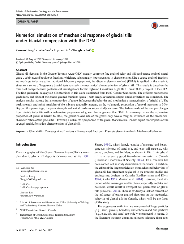 (PDF) Numerical simulation of mechanical response of glacial tills ...
