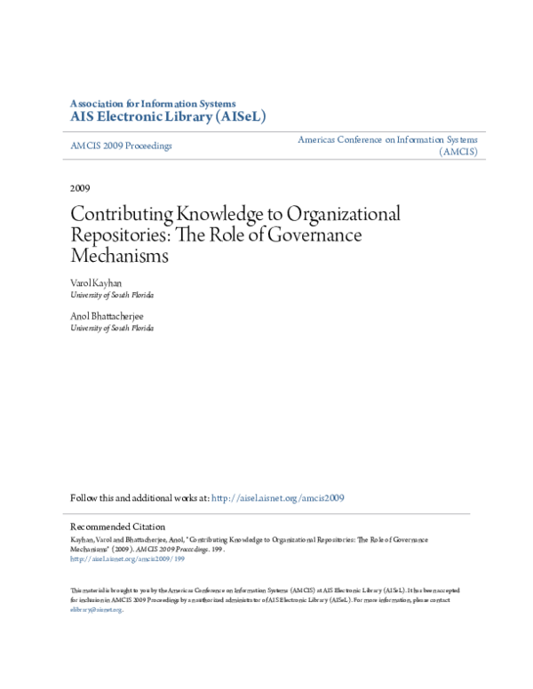 (PDF) Contributing Knowledge to Organizational Repositories: The Role ...