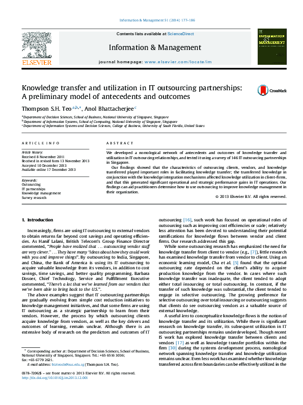 (PDF) Knowledge transfer and utilization in IT outsourcing partnerships ...