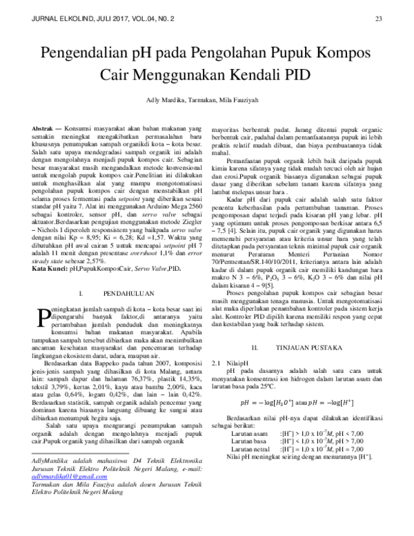 (PDF) Pengendalian pH pada Pengolahan Pupuk Kompos Cair Menggunakan ...