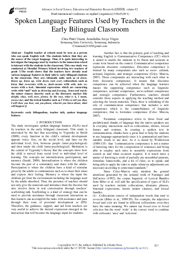 (PDF) Spoken Language Features Used by Teachers in the Early Bilingual ...