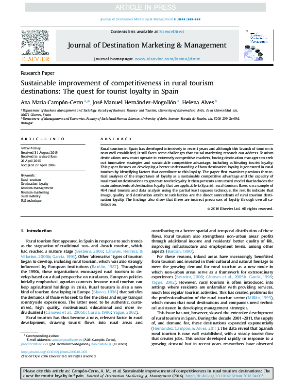 (PDF) Sustainable improvement of competitiveness in rural tourism ...