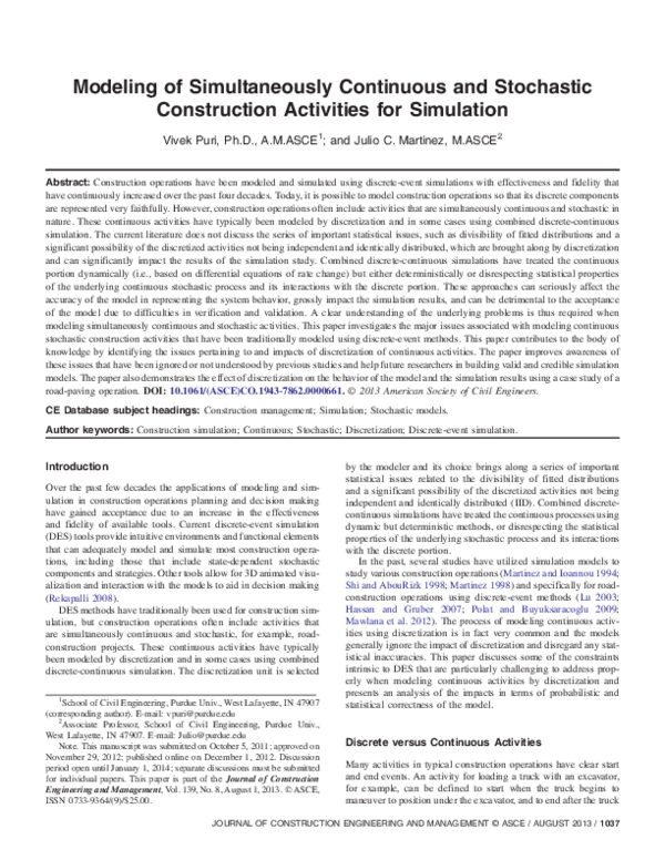 (PDF) Modeling of Simultaneously Continuous and Stochastic Construction ...