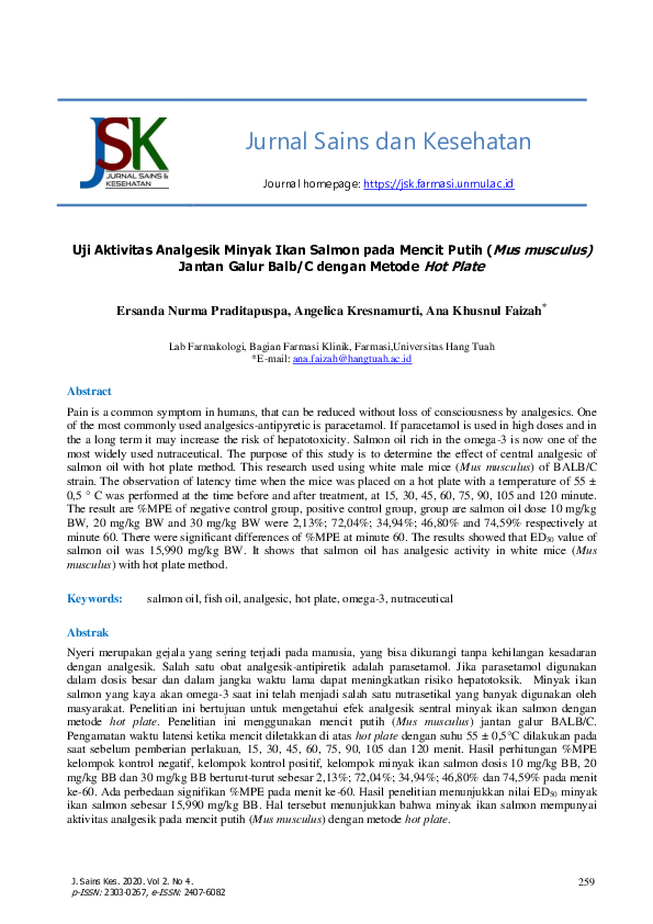 (PDF) Uji Aktivitas Analgesik Minyak Ikan Salmon Pada Mencit Putih (Mus ...