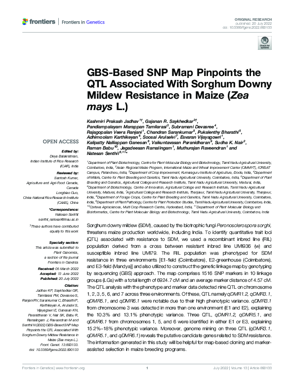 (PDF) GBS-Based SNP Map Pinpoints the QTL Associated With Sorghum Downy ...