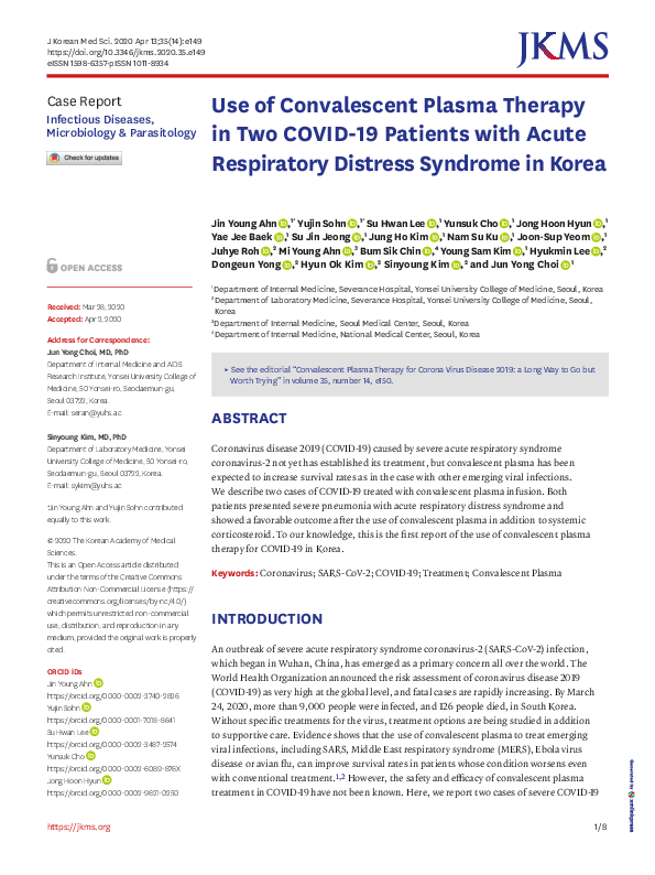 (PDF) Use of Convalescent Plasma Therapy in Two COVID-19 Patients with ...