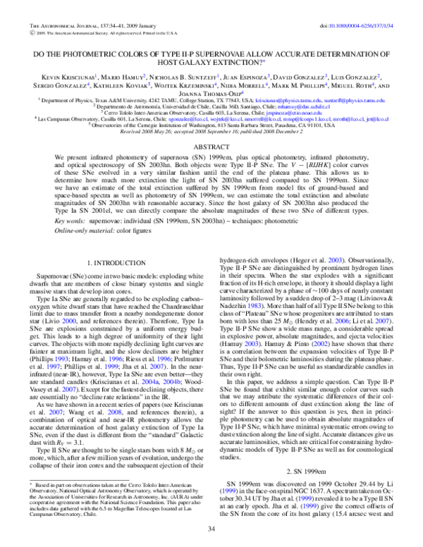 (PDF) Do the Photometric Colors of Type II-P Supernovae Allow Accurate ...