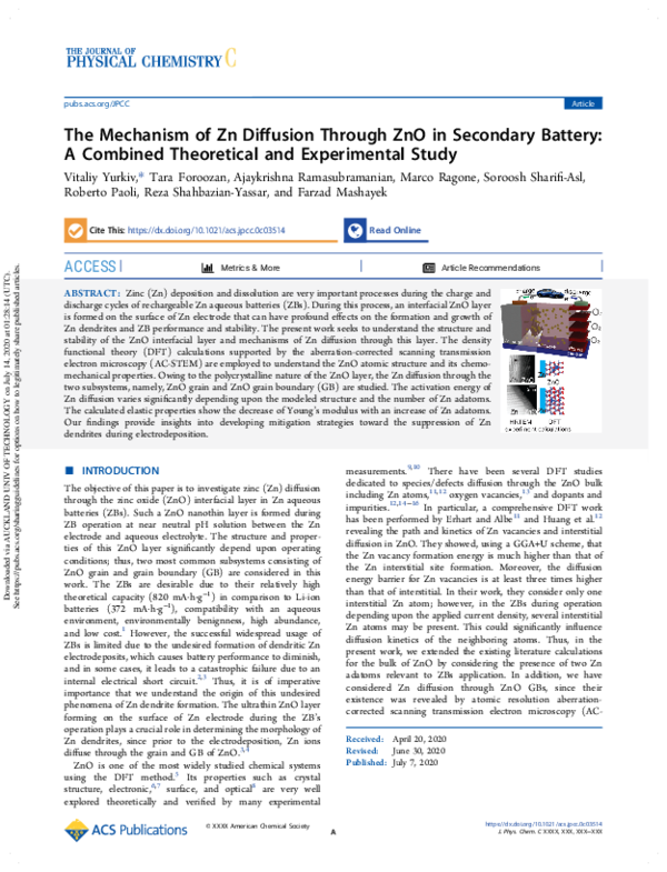 (PDF) The Mechanism of Zn Diffusion Through ZnO in Secondary Battery: A ...
