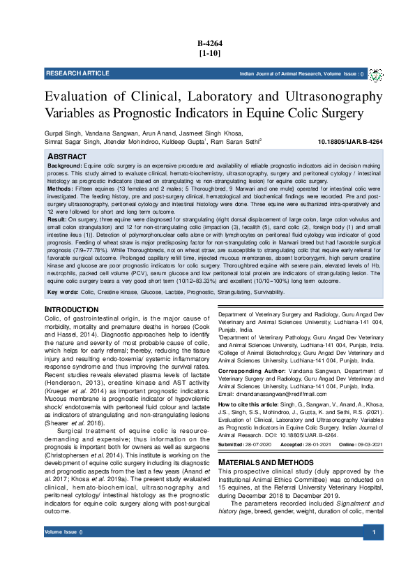 (PDF) Evaluation of Clinical, Laboratory and Ultrasonography Variables ...