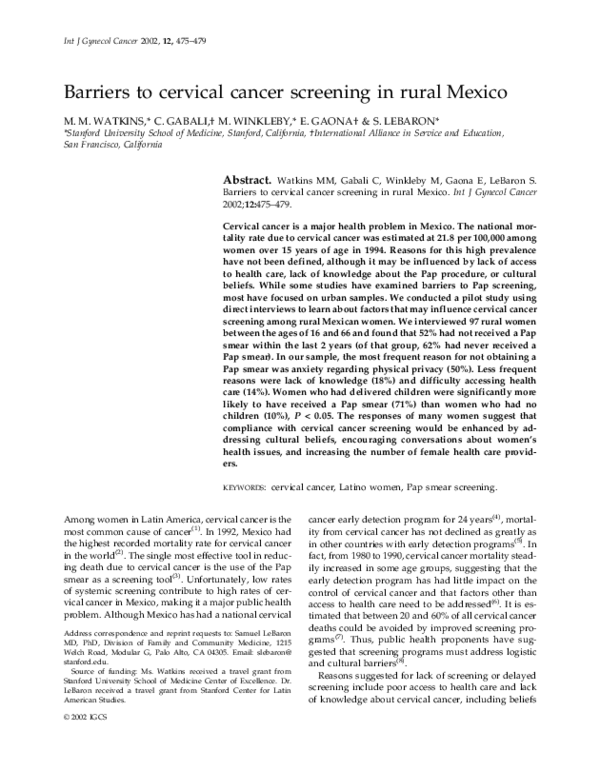 (PDF) Barriers to cervical cancer screening in rural Mexico