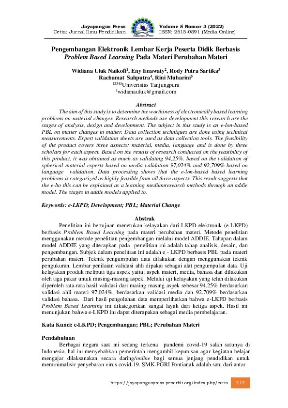 (PDF) Pengembangan Elektronik Lembar Kerja Peserta Didik Berbasis ...