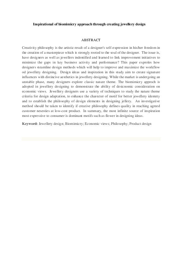 (PDF) Inspirational of biomimicry approach through creating jewellery ...