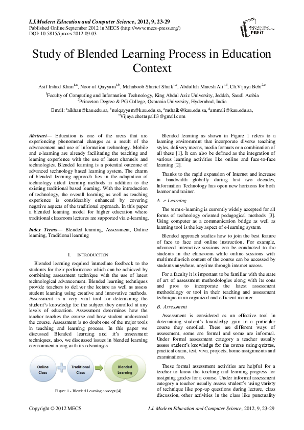 (PDF) Study of Blended Learning Process in Education Context