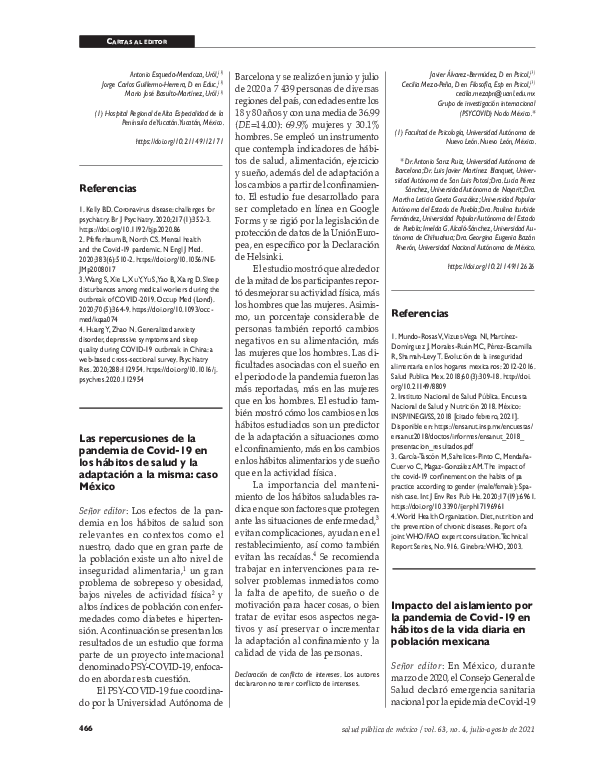 (PDF) Impacto del aislamiento por la pandemia de Covid-19 en hábitos de ...