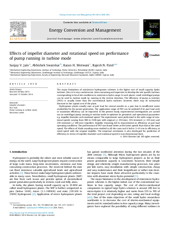 (PDF) Effects of impeller diameter and rotational speed on performance ...