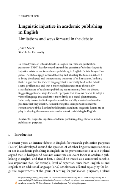 (PDF) Linguistic injustice in academic publishing in English