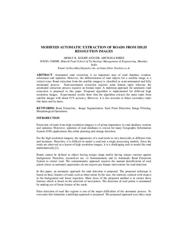 (PDF) Modified Automatic Extraction of Roads from High Resolution Images