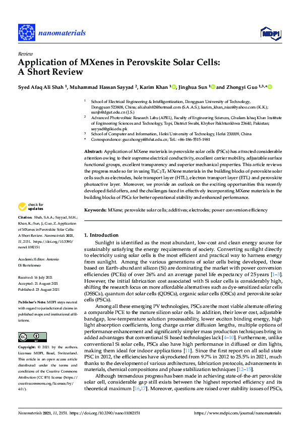 (PDF) Application of MXenes in Perovskite Solar Cells: A Short Review