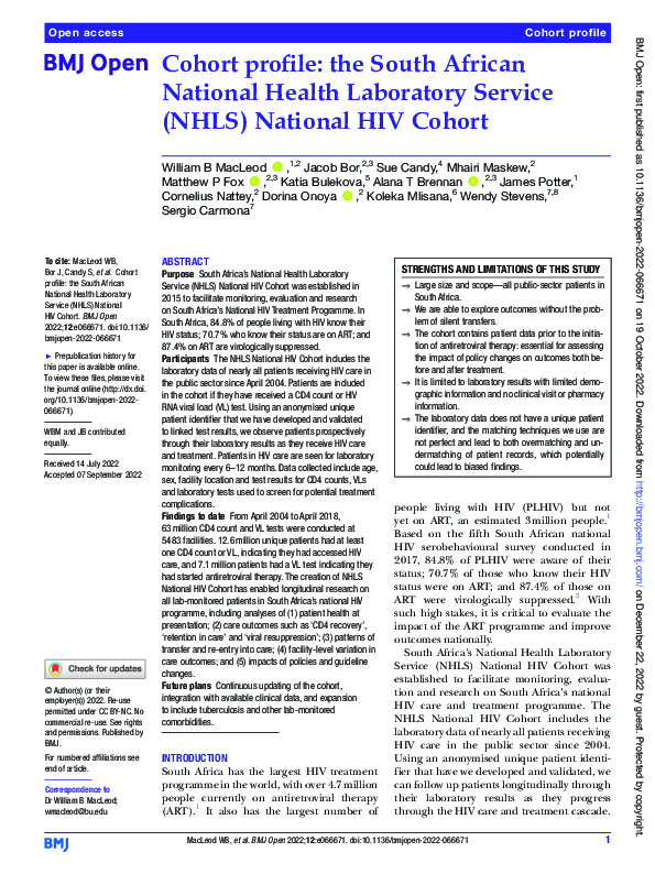 (PDF) Cohort profile: the South African National Health Laboratory ...