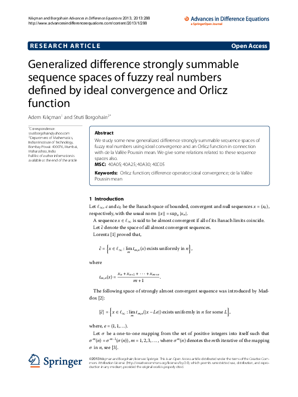 (PDF) Generalized difference strongly summable sequence spaces of fuzzy ...