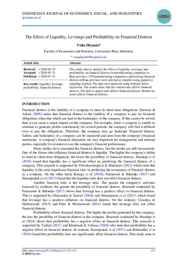 (PDF) The Effect of Liquidity, Leverage and Profitability on Financial ...