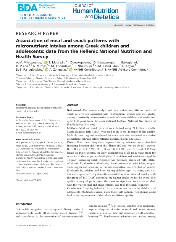(PDF) Association of meal and snack patterns with micronutrient intakes ...