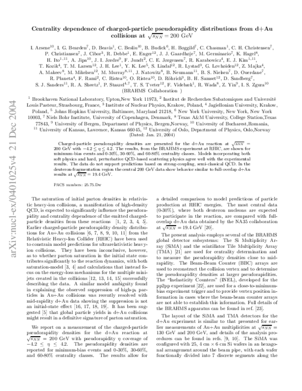 (PDF) Centrality Dependence of Charged-Particle Pseudorapidity ...