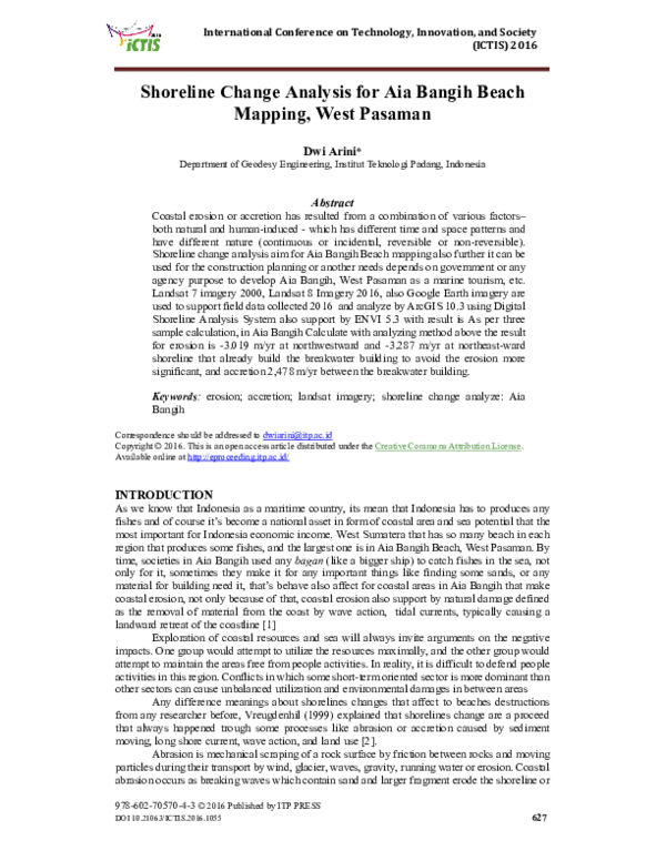 (PDF) Shoreline Change Analysis for Aia Bangih Beach Mapping, West Pasaman