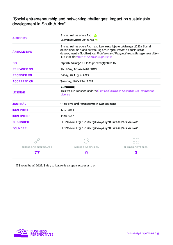 (PDF) Social entrepreneurship and networking challenges: Impact on ...
