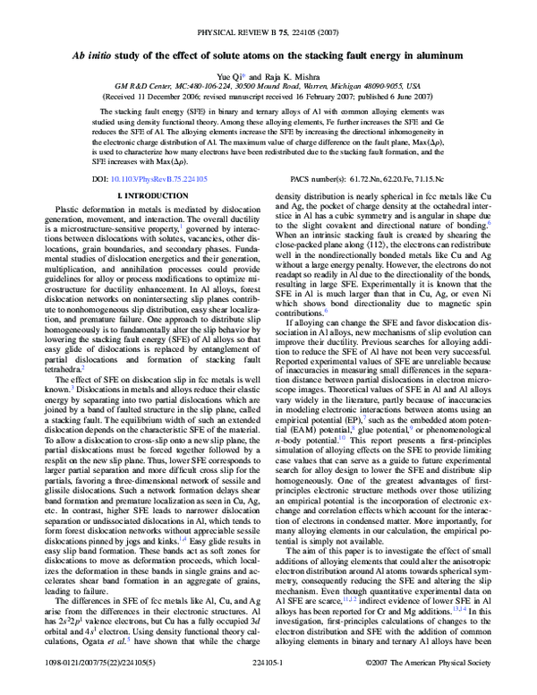 (PDF) Ab initiostudy of the effect of solute atoms on the stacking ...