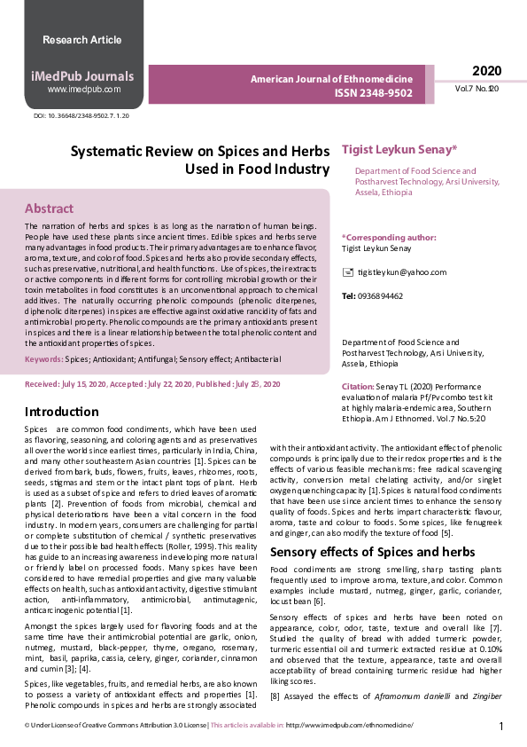 (PDF) Systematic Review on Spices and HerbsUsed in Food Industry