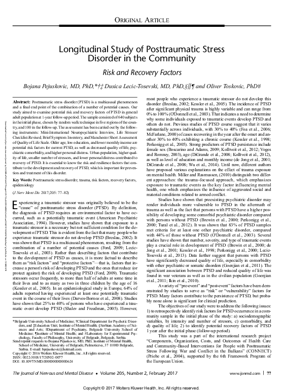 (PDF) Longitudinal Study of Post-Traumatic Stress Disorder after the ...
