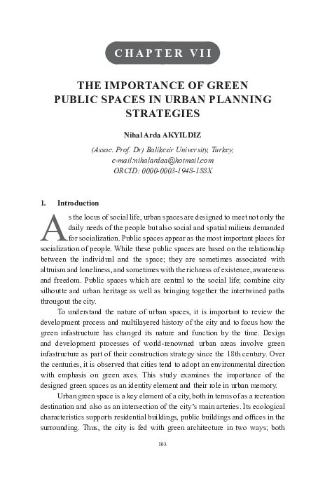 (PDF) The Importance of Green Public Spaces in Urban Planning Strategies