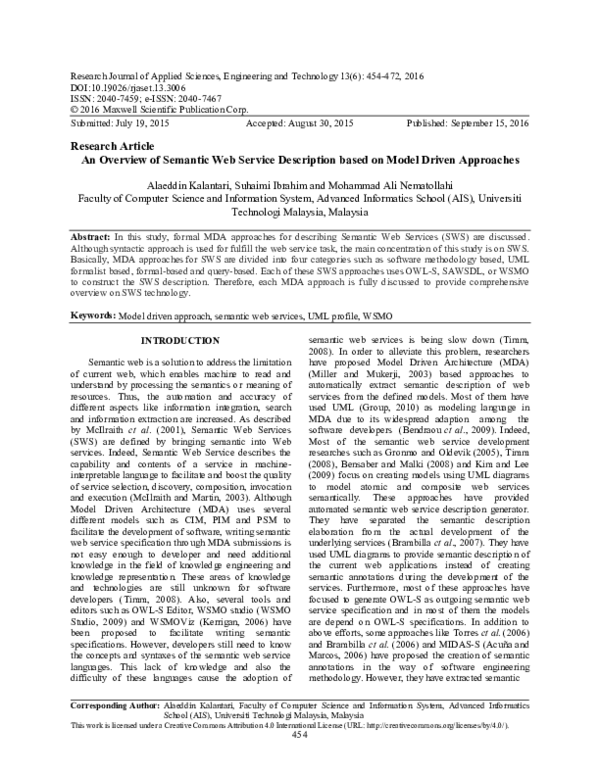 (PDF) An Overview of Semantic Web Service Description based on Model ...