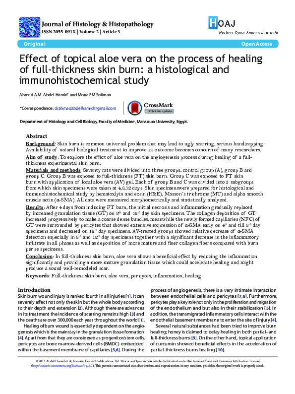 (PDF) Effect of topical aloe vera on the process of healing of full ...
