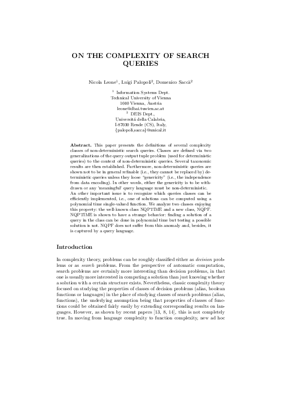 (PDF) On the Complexity of Search Queries