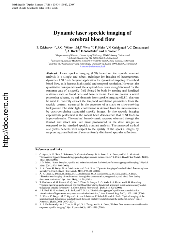 (PDF) Dynamic laser speckle imaging of cerebral blood flow