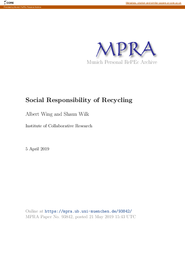 (PDF) Social Responsibility of Recycling Shaun Wilkinson Academia.edu