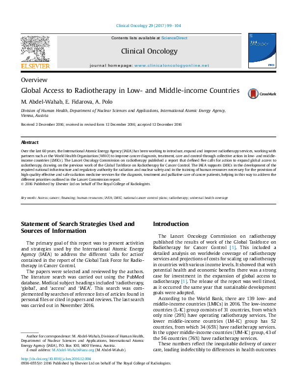 (PDF) Global Access to Radiotherapy in Low- and Middle-income Countries