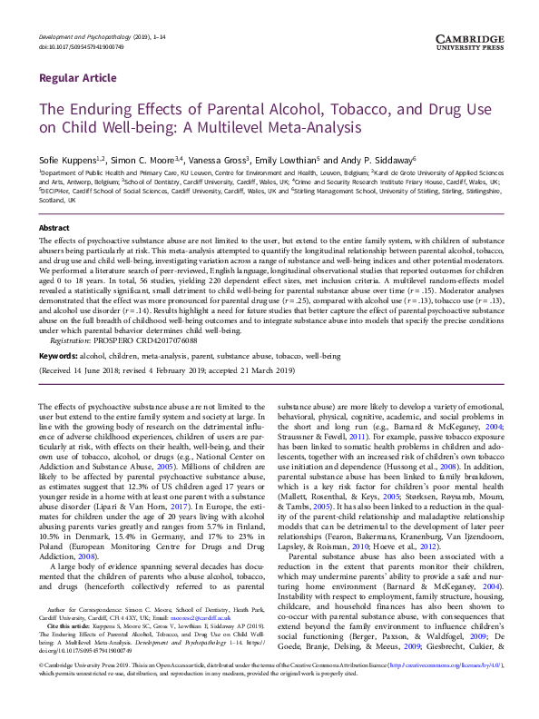 (PDF) The Enduring Effects of Parental Alcohol, Tobacco, and Drug Use ...