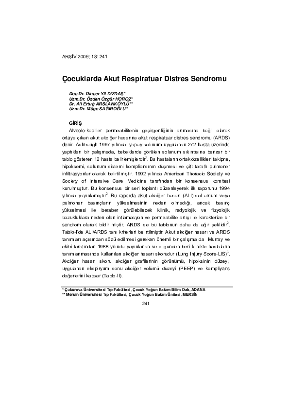 (PDF) Acute Respiratory Distress Syndrome in Children