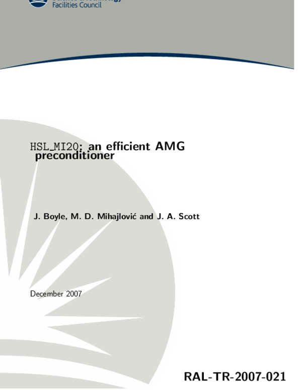 (PDF) HSL_MI20 : an efficient AMG preconditioner