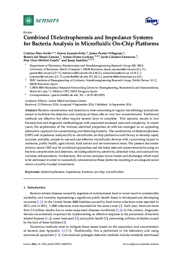 (PDF) Combined Dielectrophoresis and Impedance Systems for Bacteria ...