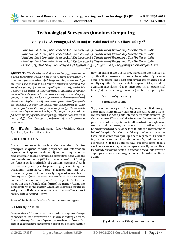 (PDF) Technological Survey on Quantum Computing