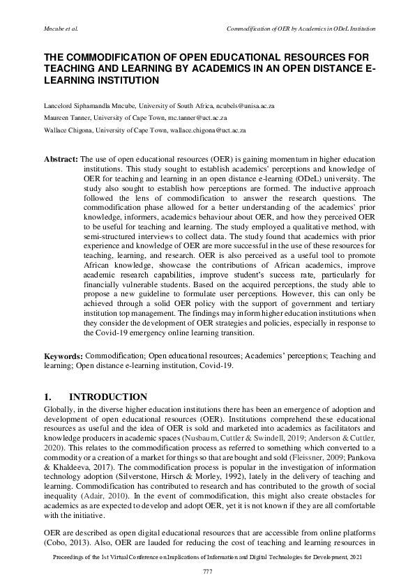 (PDF) The Commodification of Open Educational Resources for Teaching ...