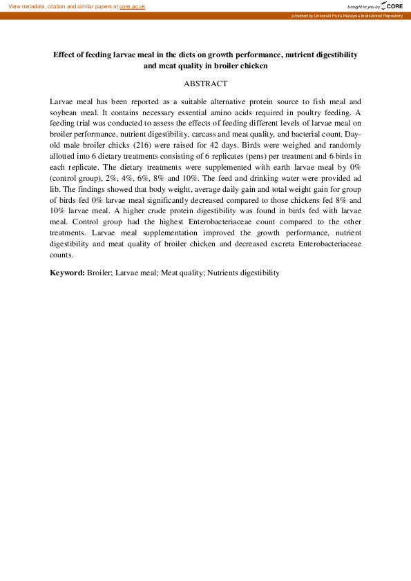 (PDF) Effect of feeding larvae meal in the diets on growth performance ...