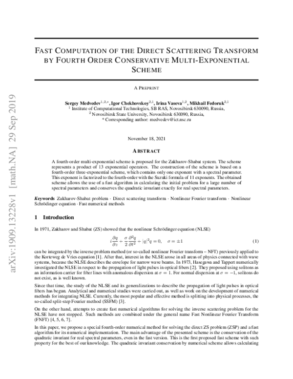 (PDF) Fast Computation of the Direct Scattering Transform by Fourth ...