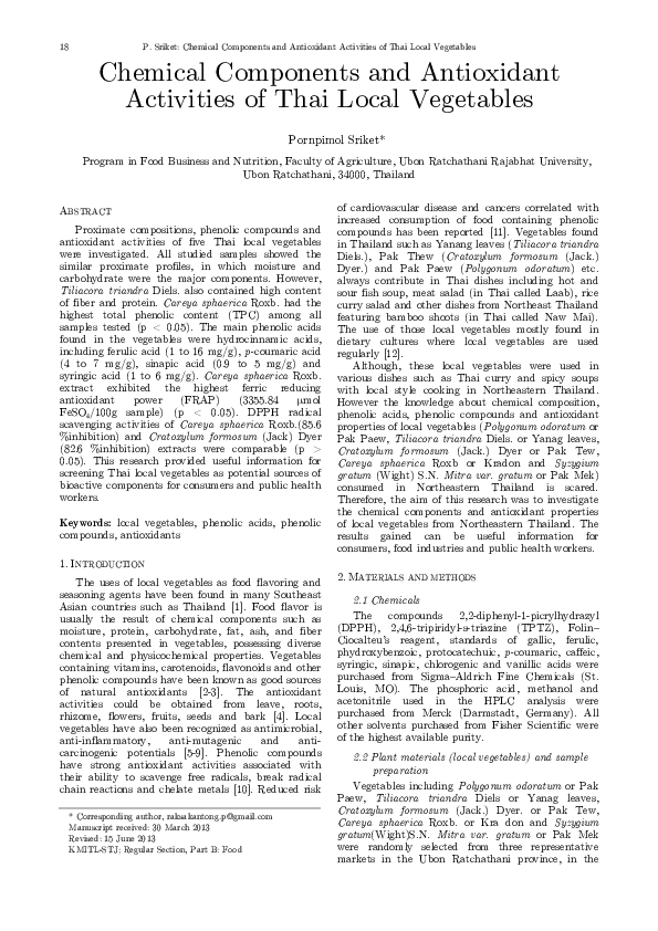 (PDF) Chemical Components and Antioxidant Activities of Thai Local ...